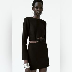 Zara Cut Out Dress With Belt Black